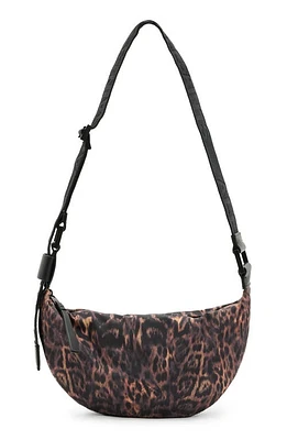 AllSaints Half Moon Nylon Crossbody Bag in Leopard Brown at Nordstrom