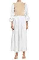 English Factory Layered Mixed Media Maxi Dress Beige at Nordstrom,