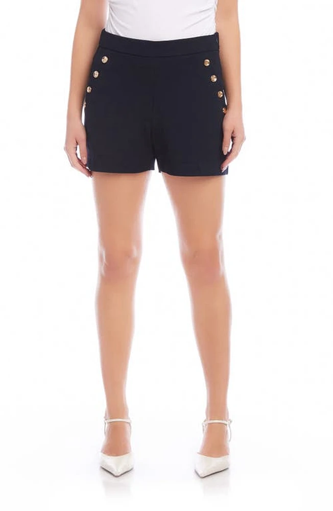 FIFTEEN TWENTY Neptune High Waist Button Shorts in Midnight Blue at Nordstrom, Size Small