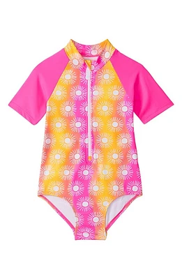 Hatley Kids' Sunshine Short Sleeve One-Piece Rashguard Swimsuit Yellow at Nordstrom,