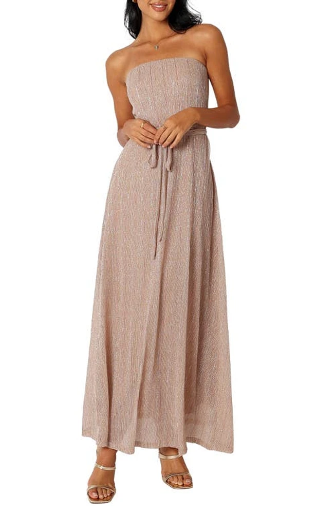 Petal & Pup Farley Strapless Metallic Maxi Dress Rose Gold Stripe at Nordstrom,