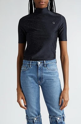 Coperni Crystal Embellished Mock Neck Top Black at Nordstrom,