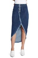 Wash Lab Denim Button Front Faux Wrap Skirt Shady Blue at Nordstrom,