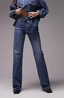 Topshop '90s Let Down Hem Flare Jeans in Medium Blue at Nordstrom, Size 26 X 30