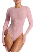 Naked Wardrobe Seamed Long Sleeve Bodysuit Pale Pink at Nordstrom,