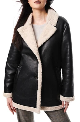 Bernardo Faux Shearling Coat Black/Cream at Nordstrom,