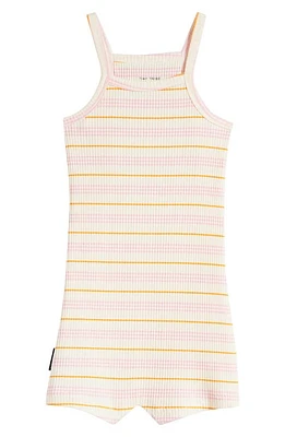 TINY TRIBE Kids' Sorbet Stripe Rib Cotton Romper Pink at Nordstrom,