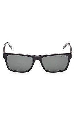 GUESS 55mm Polarized Rectangular Sunglasses in Shiny Black /Green at Nordstrom