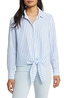 beachlunchlounge Lani Stripe Tie Front Cotton Shirt Bluebell at Nordstrom,