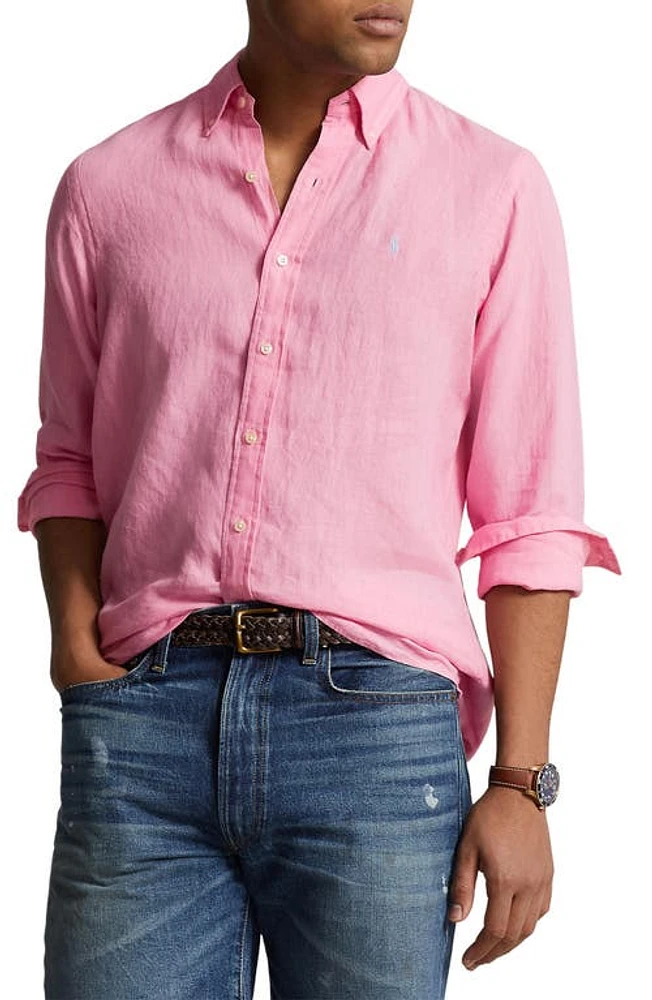 Polo Ralph Lauren Classic Fit Linen Button-Down Shirt Florida Pink at Nordstrom,