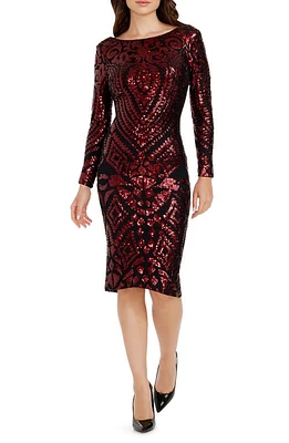 Dress the Population Emery Sequin Long Sleeve Cocktail Burgundy-Black at Nordstrom,