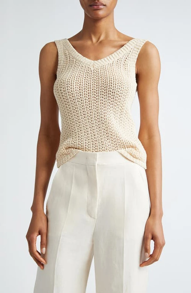 Max Mara Arrigo Openwork V-Neck Sweater Tank Ivory at Nordstrom,