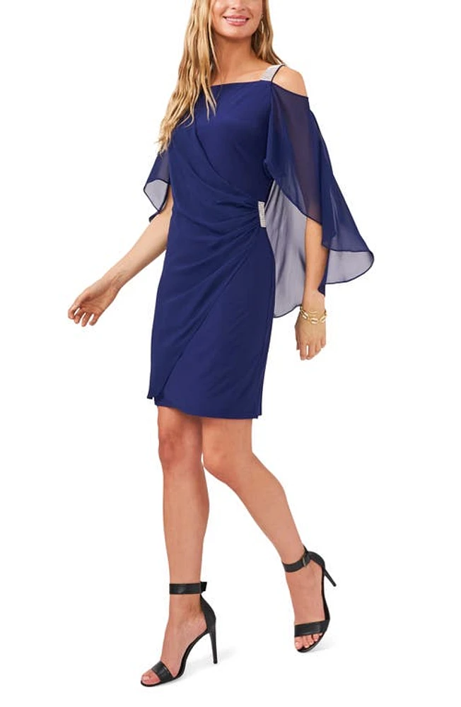 Chaus Rhinestone Trim Chiffon Cape Sheath Dress Midnight Blue at Nordstrom,