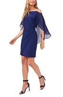 Chaus Rhinestone Trim Chiffon Cape Sheath Dress Midnight Blue at Nordstrom,