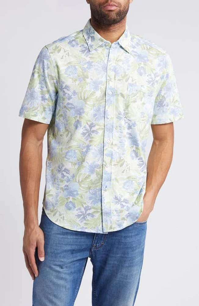 Tommy Bahama San Lucio IslandZone Perfectly Paradise Floral Short Sleeve Knit Button-Up Shirt Macaw at Nordstrom,