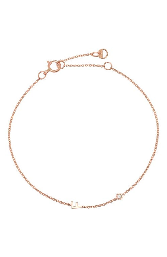 BYCHARI Initial & Diamond Bracelet in 14K Rose Gold-F at Nordstrom