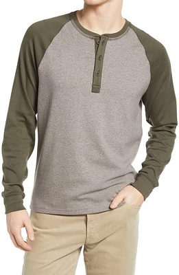 The Normal Brand Puremeso Retro Raglan Henley in Grey/Dusty Olive at Nordstrom, Size Medium