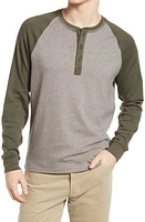 The Normal Brand Puremeso Retro Raglan Henley in Grey/Dusty Olive at Nordstrom, Size Medium