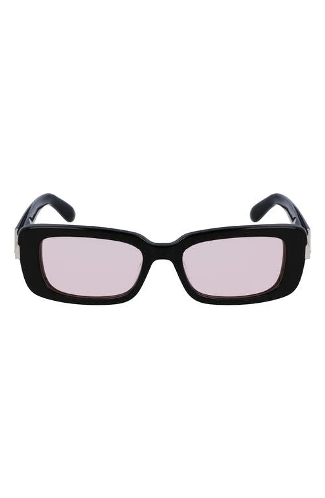 FERRAGAMO Gancini Evolution 52mm Rectangular Sunglasses in Black/Pink at Nordstrom