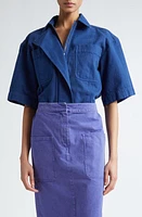 Max Mara Gabriel Short Sleeve Oversize Cotton Canvas Shirt Navy at Nordstrom,