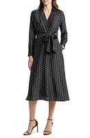 Tahari ASL Polka Dot Hammered Satin Faux Wrap Dress in Black Ivory at Nordstrom, Size 10