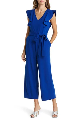 Tahari ASL Flutter Sleeve Wide Leg Jumpsuit Cobalt at Nordstrom,