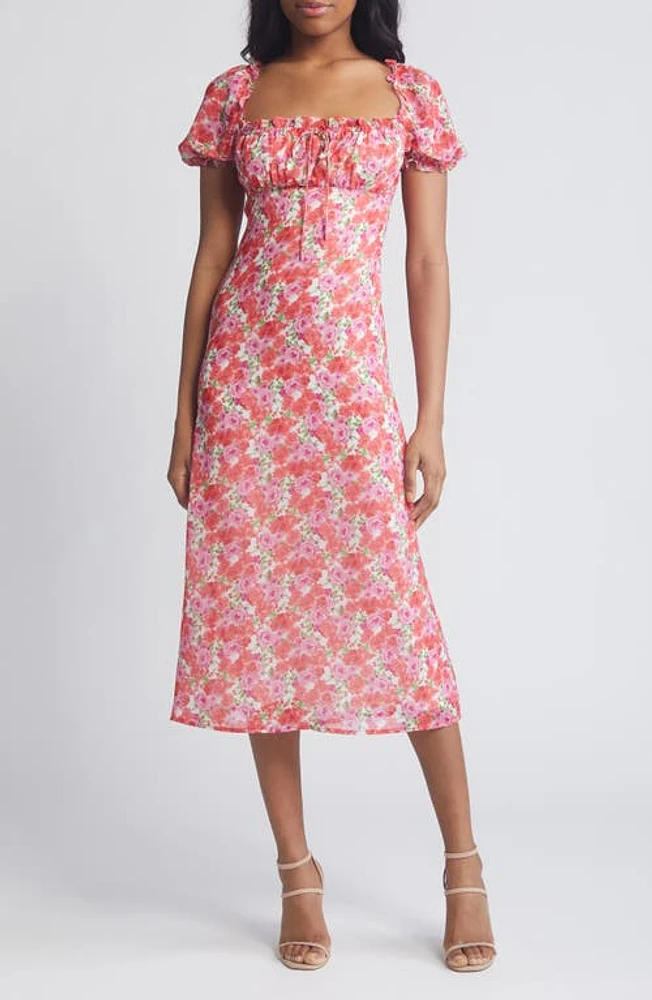 WAYF Felicity Floral Print Midi Dress Red /Purple Roses at Nordstrom,