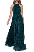 Betsy & Adam Metallic Crinkle Gown in Jade at Nordstrom, Size 4P