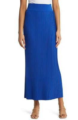 Misook Ribbed Midi Skirt Satin Sky at Nordstrom,