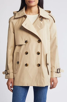 London Fog Double Breasted Belted Water Repellent Raincoat Stone at Nordstrom,