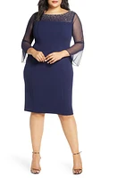 Alex Evenings Embellished Cocktail Dress in Navy/Silver at Nordstrom, Size 20W