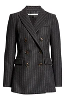 Veronica Beard Ellette Chalk Stripe Stretch Wool Dickey Jacket in Charcoal Multi at Nordstrom, Size 4