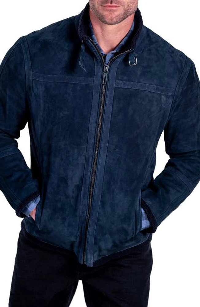 Comstock & Co. Montana Suede Jacket with Genuine Shearling Trim Navy at Nordstrom,