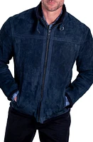 Comstock & Co. Montana Suede Jacket with Genuine Shearling Trim Navy at Nordstrom,