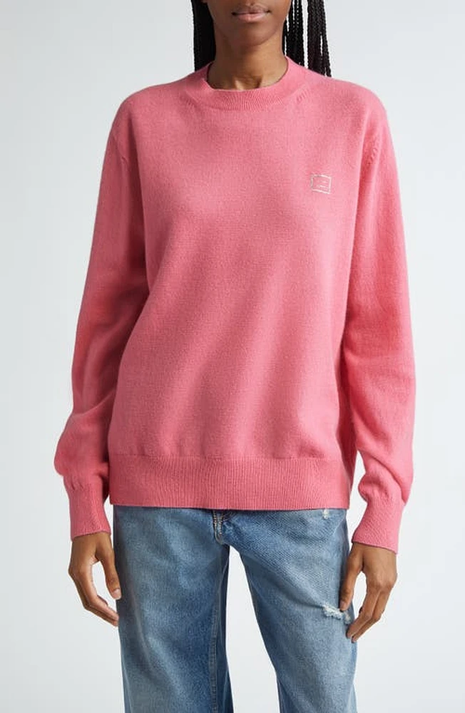 Acne Studios Kalon Crystal Face Patch Wool Sweater Tango Pink at Nordstrom,