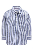 Mini Boden Kids' Stripe Linen & Cotton Button-Up Shirt College Navy /Ivory at Nordstrom,