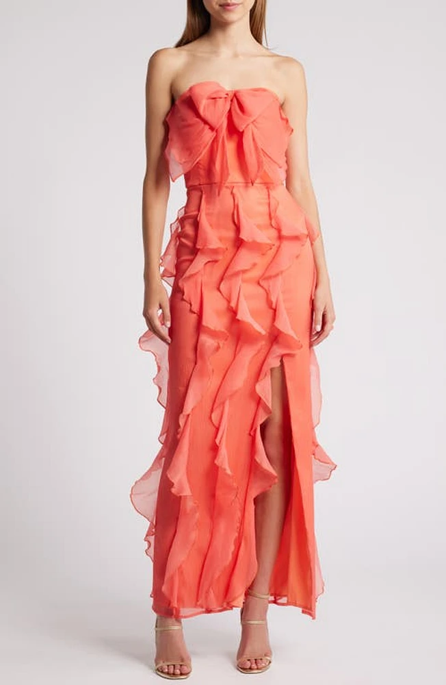 Hutch Allover Ruffle Strapless Gown Coral at Nordstrom,