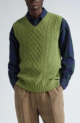 BEAMS Alan Cable Knit Sweater Vest Green 65 at Nordstrom,