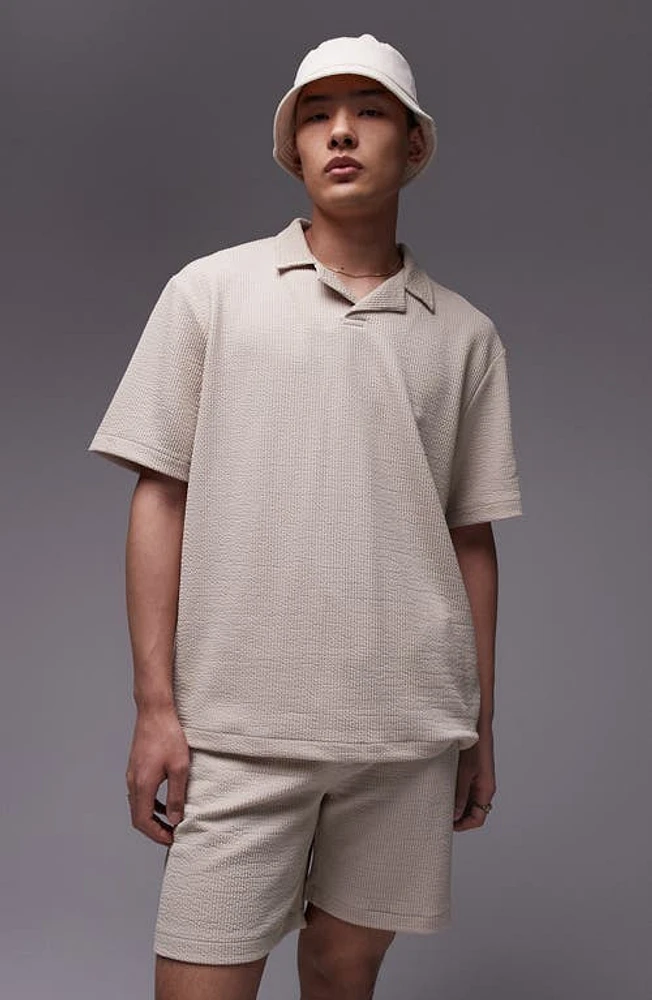 Topman Crinkle Oversize Polo Cream at Nordstrom,