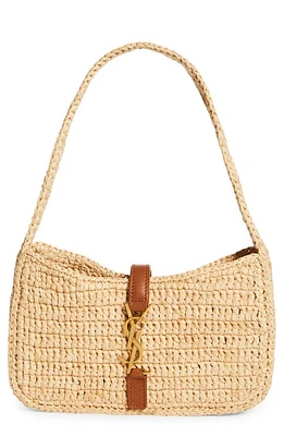 Saint Laurent Mini Le 5 à 7 Raffia Hobo in Natural/Brick at Nordstrom