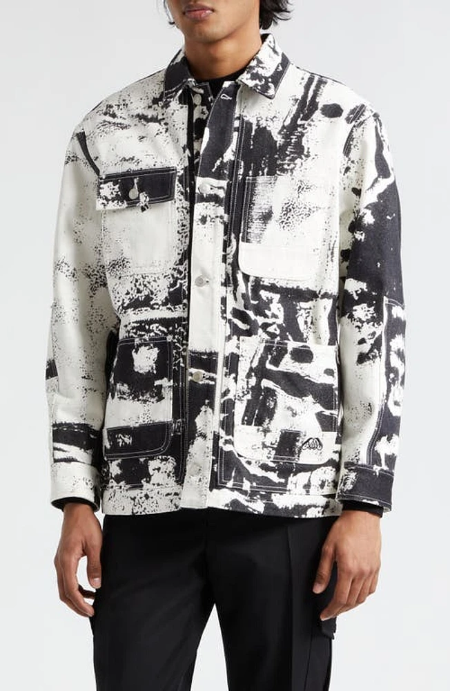 Alexander McQueen Fold Print Workwear Denim Chore Coat White - Black at Nordstrom, Us