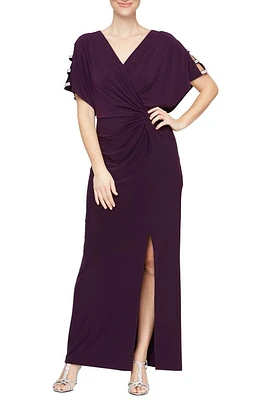 Alex Evenings Embellished Sleeve Knot Front Jersey Gown at Nordstrom,