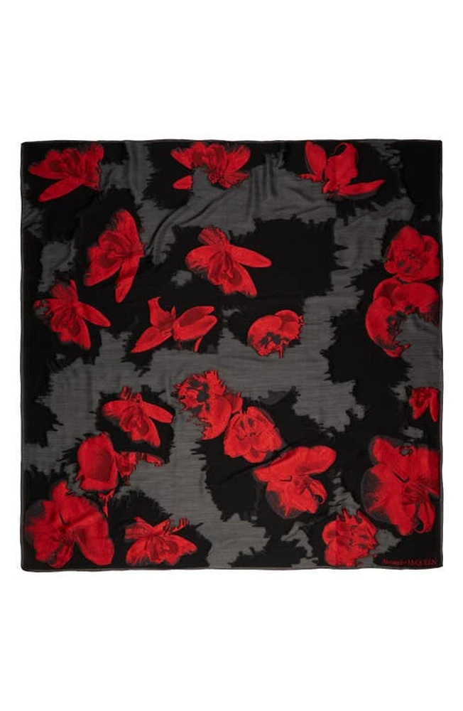 Alexander McQueen Eatenaway Orchid Silk Blend Scarf in 1074 Black/Red at Nordstrom