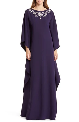 Marchesa Notte Crystal Embellished Crepe Caftan in Navy at Nordstrom, Size 0