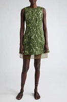 Jason Wu Collection Marine Metallic Crinkle Jacquard Fit & Flare Dress Deep Olive Multi at Nordstrom,