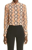 St. John Collection Snakeskin Print Button-Up Silk Shirt in Pehm at Nordstrom, Size 0