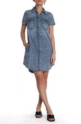 Wash Lab Denim Amanda Short Sleeve Shirtdress Blue at Nordstrom,