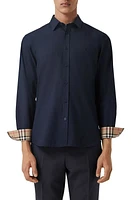 burberry Sherwood Monogram Motif Slim Fit Stretch Poplin Button-Up Shirt Navy at Nordstrom,