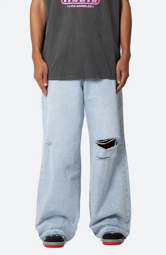 mnml Baggy Rave Ripped Wide Leg Jeans Light Blue at Nordstrom,