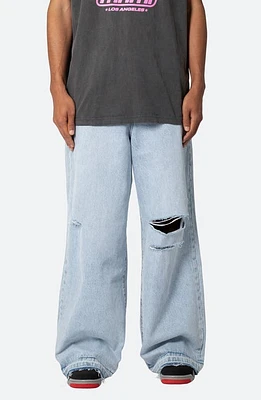 mnml Baggy Rave Ripped Wide Leg Jeans Light Blue at Nordstrom,